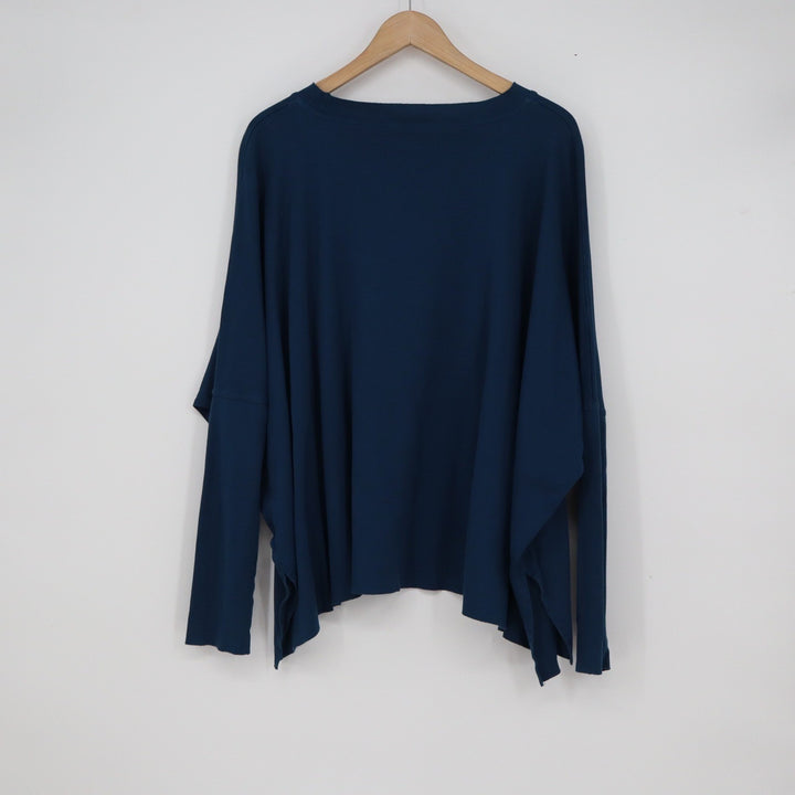 Planet by Lauren G Navy Blue 100% Pima Cotton Oversized Boxy Tee OSFA Peru