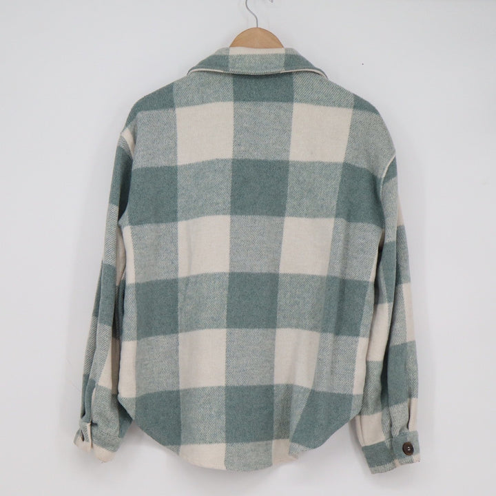 Love Tree Sage Green Buffalo Plaid Flannel Shacket Button Up Shirt Jacket Small