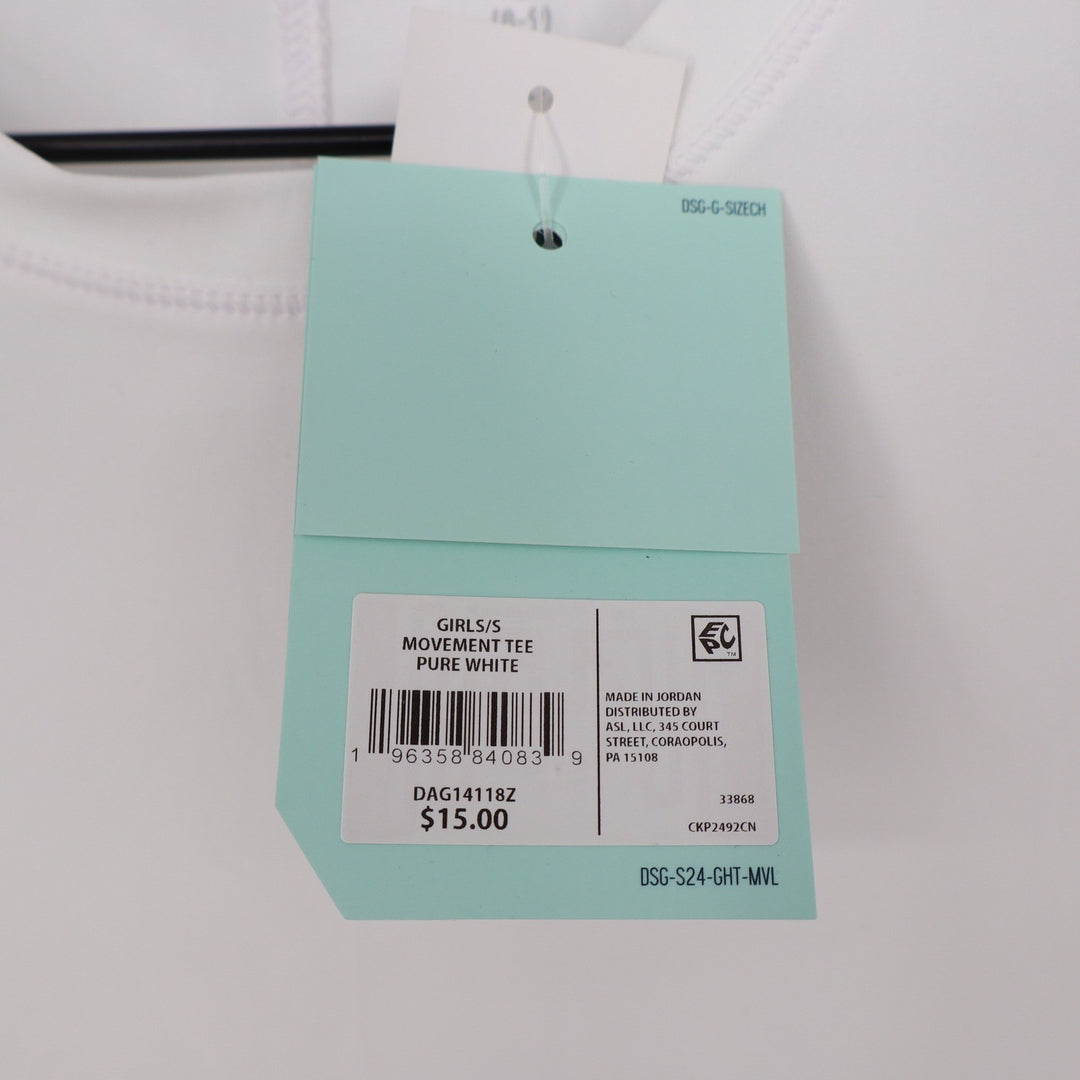 DSG Girls Movement Tee Pure White Short Sleeve Active Shirt Size S 8-9