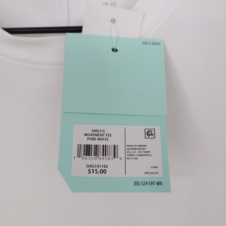 DSG Girls Movement Tee Pure White Short Sleeve Active Shirt Size S 8-9