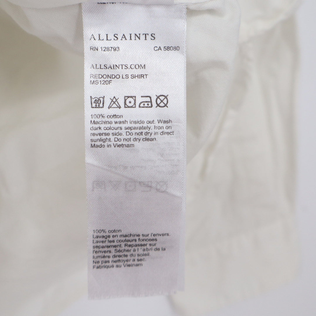 AllSaints Redondo LS Shirt Off White Cotton Ramskull Slim Fit Small