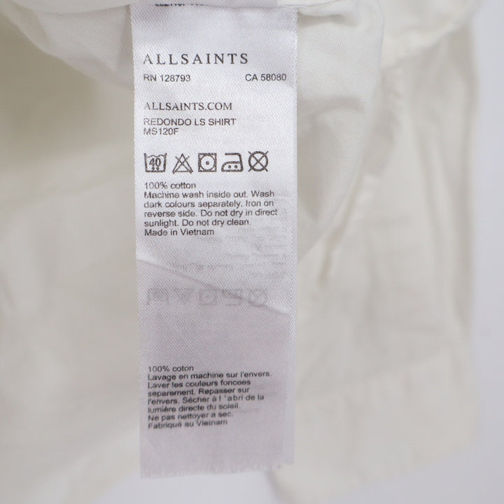 AllSaints Redondo LS Shirt Off White Cotton Ramskull Slim Fit Small