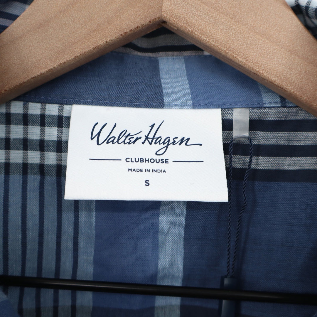 Walter Hagen Clubhouse Mens Small Madras Navy Multi Plaid Button Down Shirt NEW