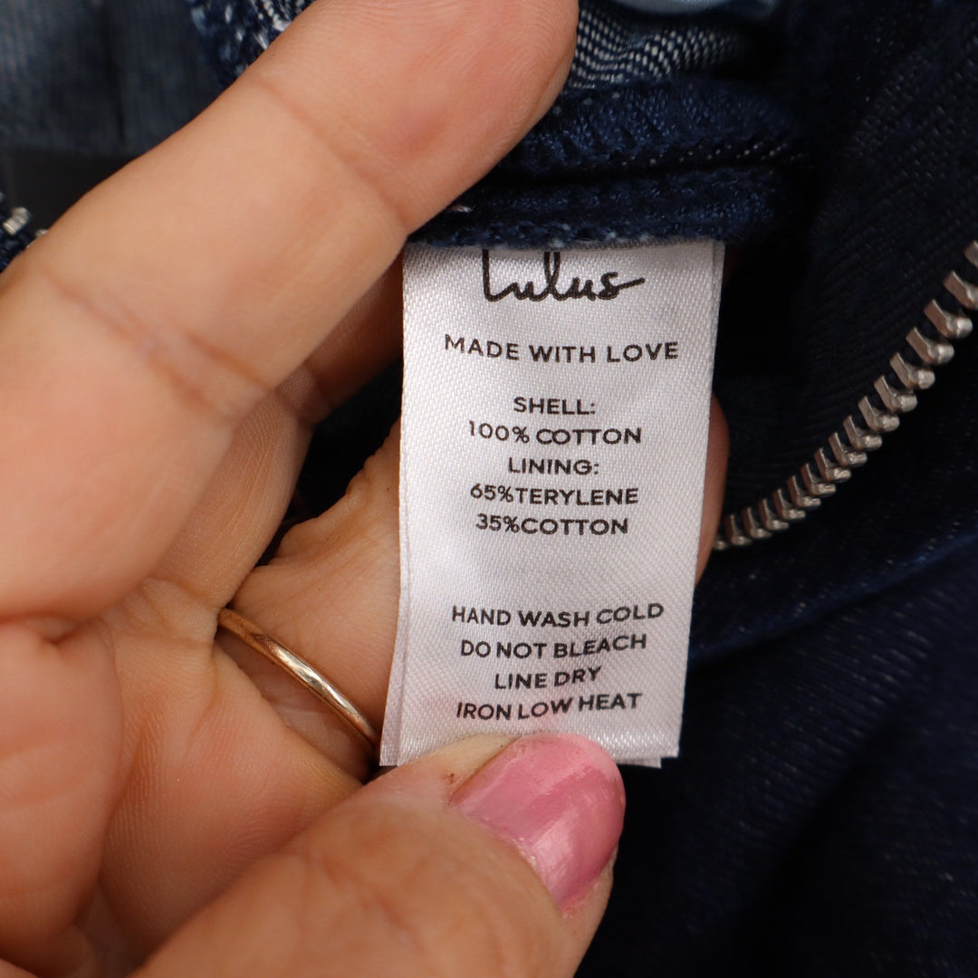 Lulus Denim Skirt Womens L Dark Wash Blue Side Slit Elastic Back Excellent
