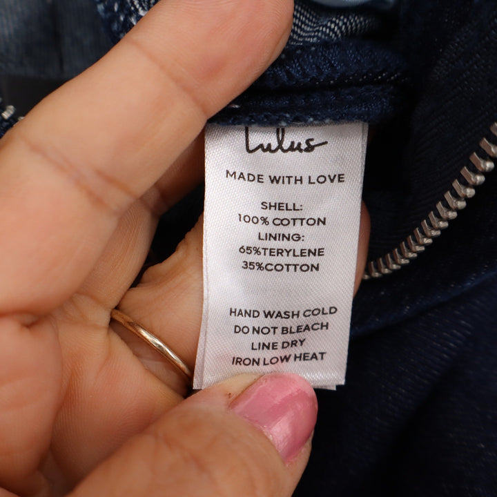 Lulus Denim Skirt Womens L Dark Wash Blue Side Slit Elastic Back Excellent