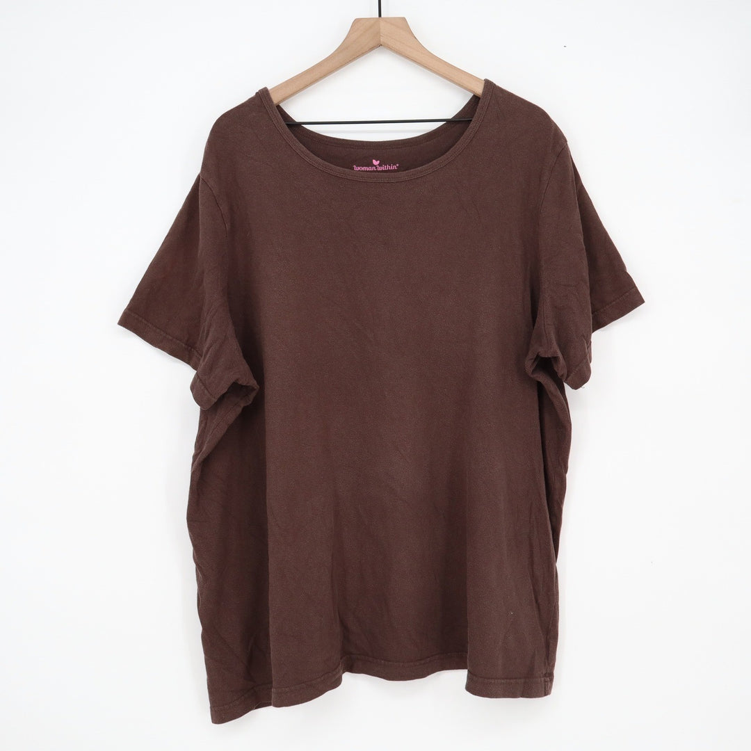 Woman Within Brown Cotton Short Sleeve T-Shirt Plus Size 2X Casual Basic Tee