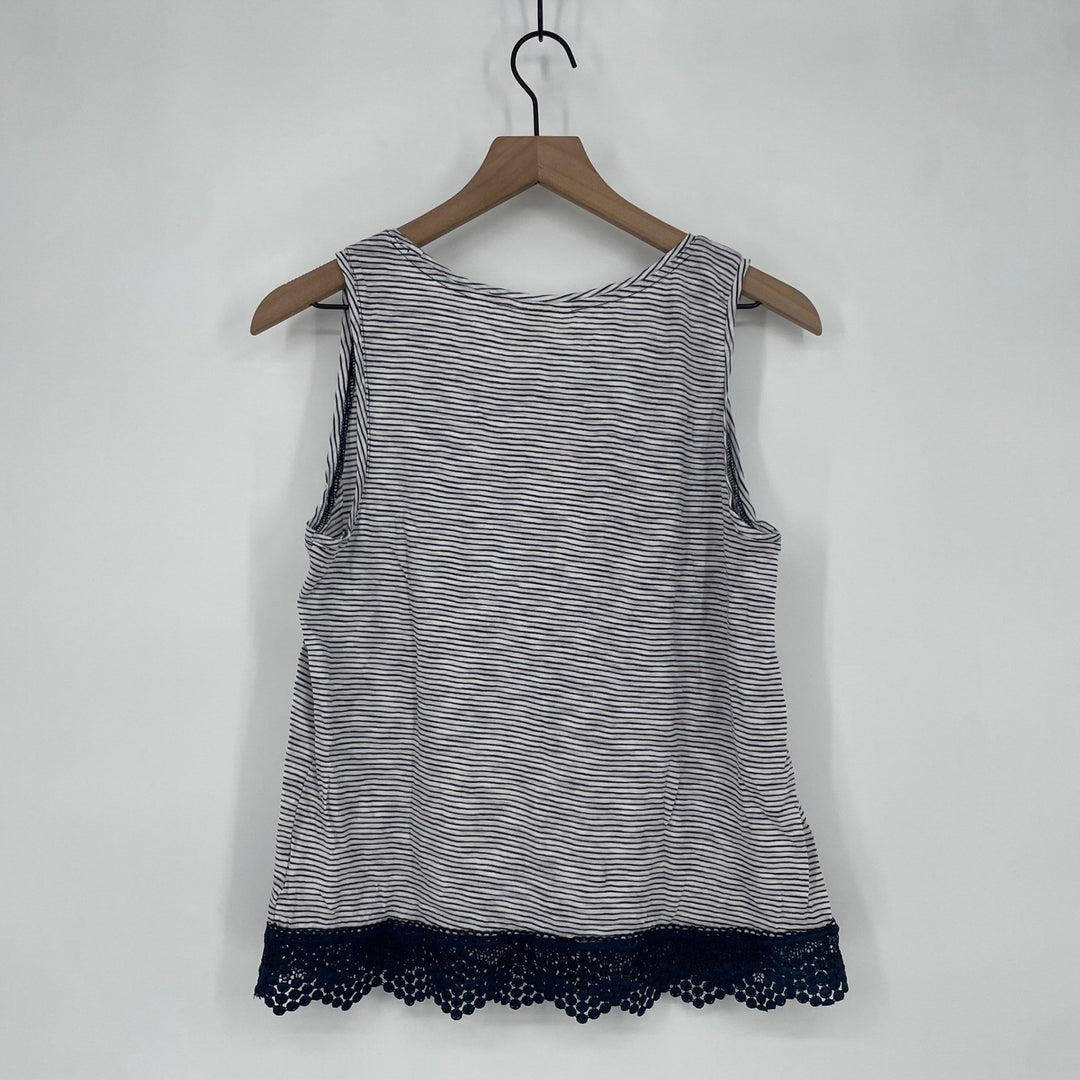 Maison Jules Striped Tank Top Lace Trim Navy White Size Medium