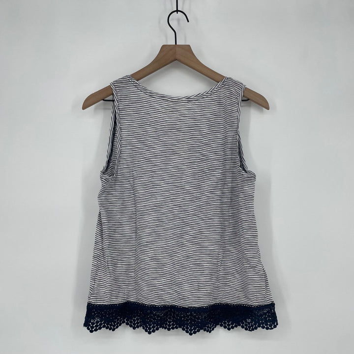 Maison Jules Striped Tank Top Lace Trim Navy White Size Medium