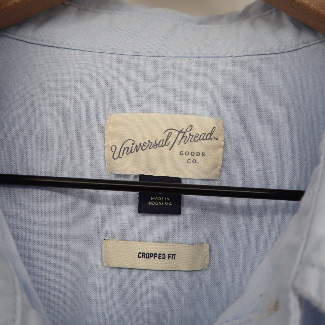 Universal Thread Womens Light Blue Cotton Linen Cropped Button Down Shirt L