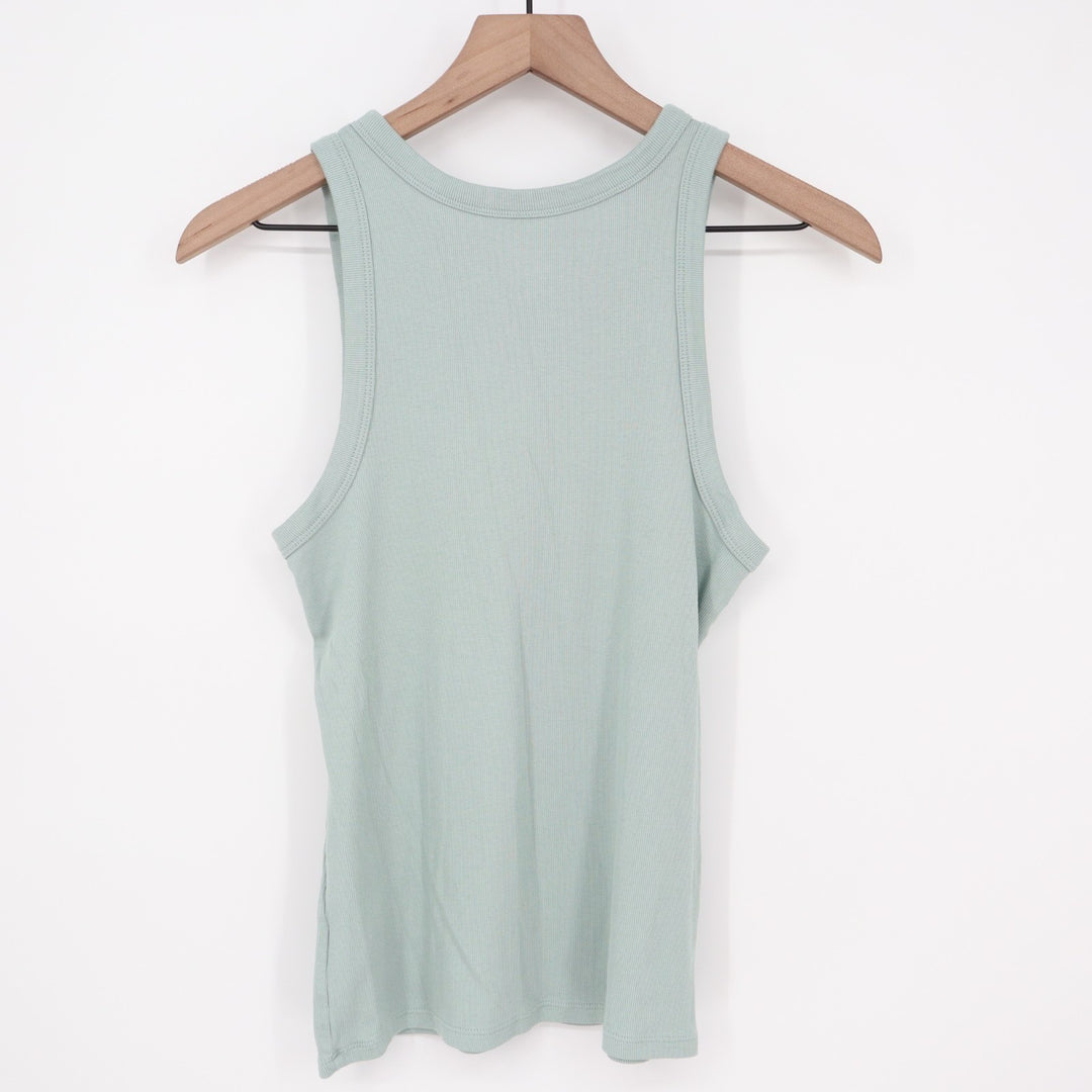 A New Days Tank Top Womens XL Sage Green Ribbed Knit Yoga Running Round Neck