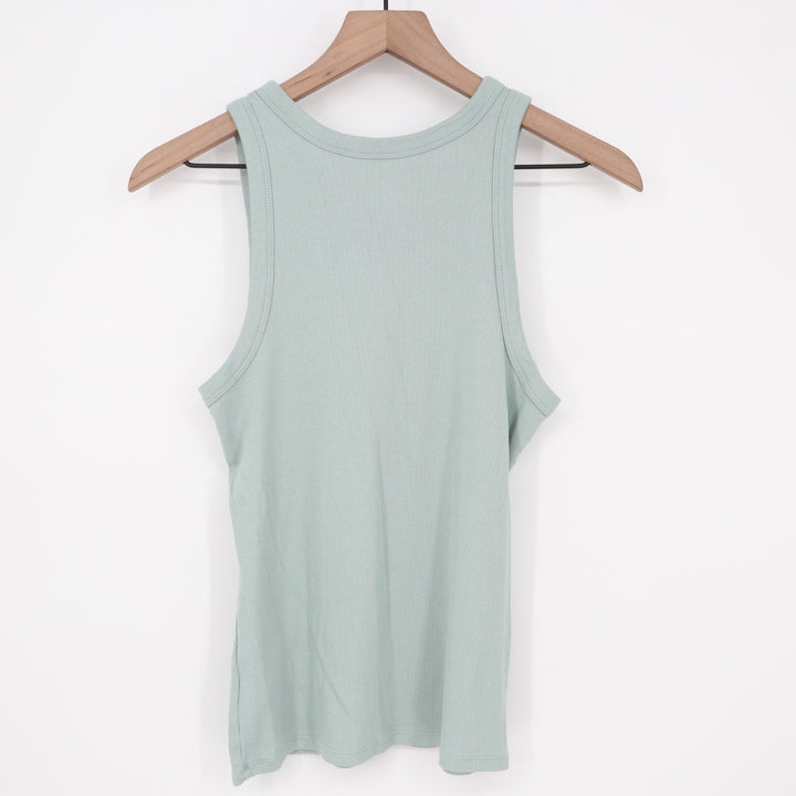 A New Days Tank Top Womens XL Sage Green Ribbed Knit Yoga Running Round Neck