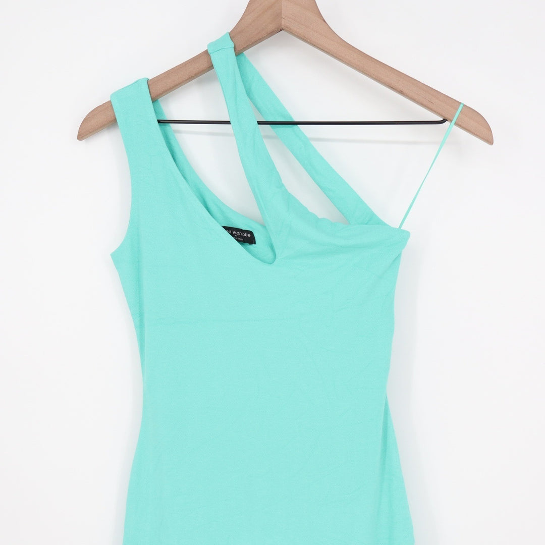 Naked Wardrobe Turquoise One Shoulder Cutout Mini Dress Size M