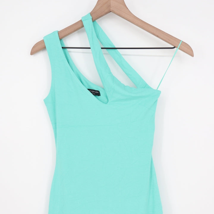 Naked Wardrobe Turquoise One Shoulder Cutout Mini Dress Size M