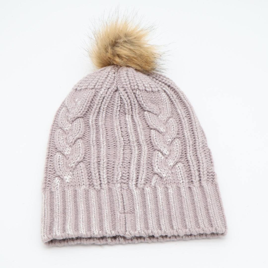 Free People Beanie Womens OS Wool Beanie Purple Metallic Cable Knit Pom