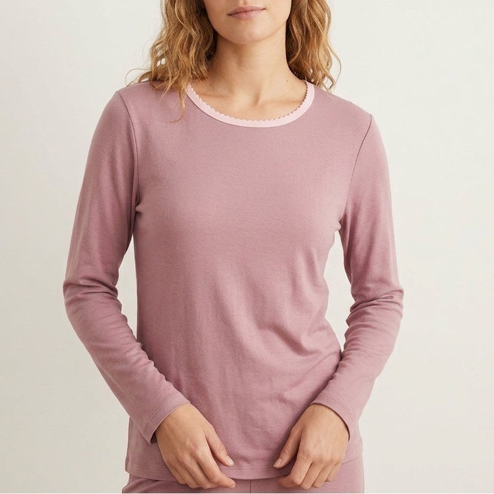 Charter Club Intimates Pajama Top Womens M Blush Cotton Long-Sleeve Crew Neck