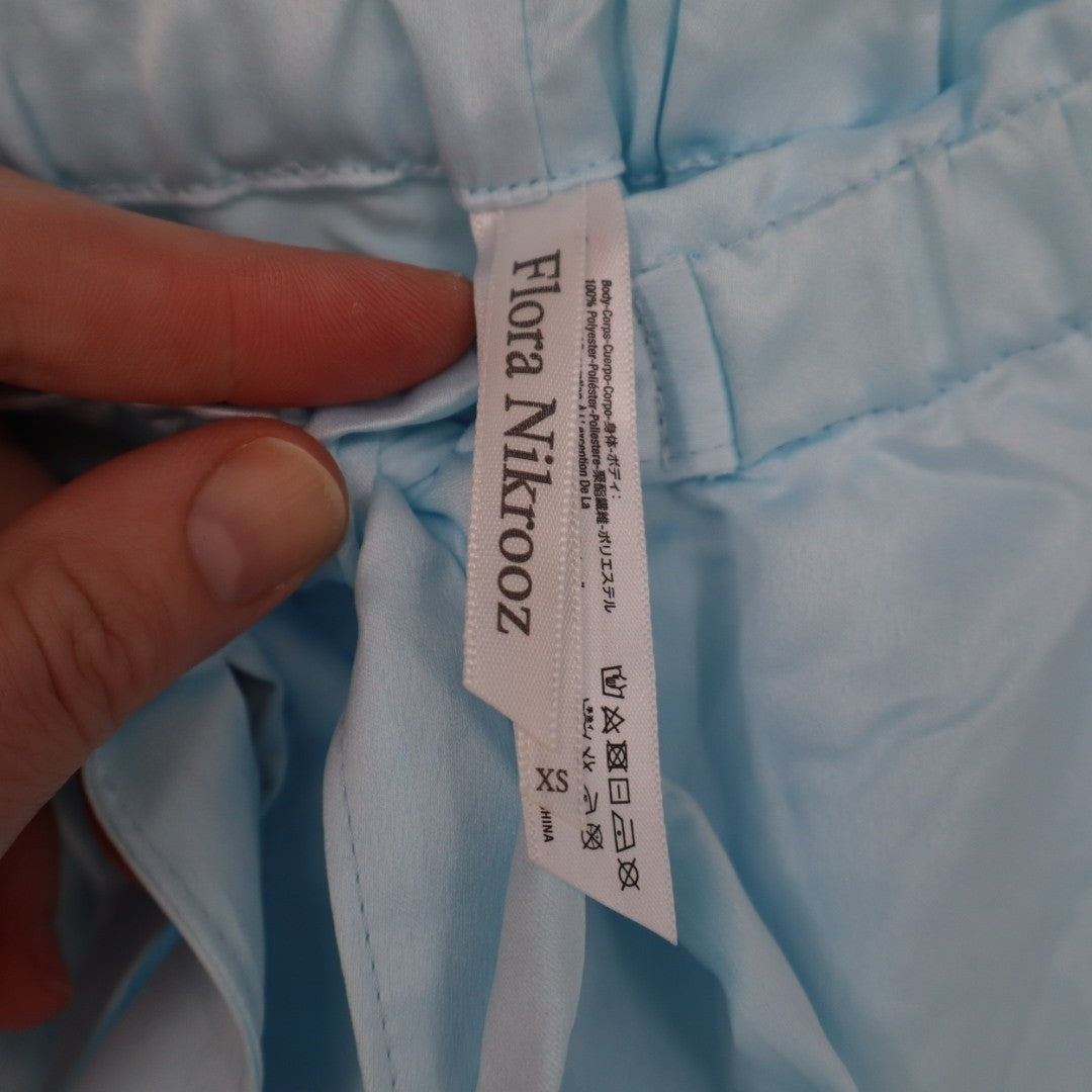 Flora Nikrooz Selena Sleep Shorts Women XS Light Blue Cotton Tie Front Lace Trim