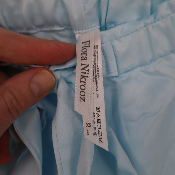 Flora Nikrooz Selena Sleep Shorts Women XS Light Blue Cotton Tie Front Lace Trim