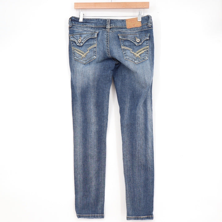 Amethyst Womens Distressed Skinny Jeans Blue Medium Wash Low Rise Size 3