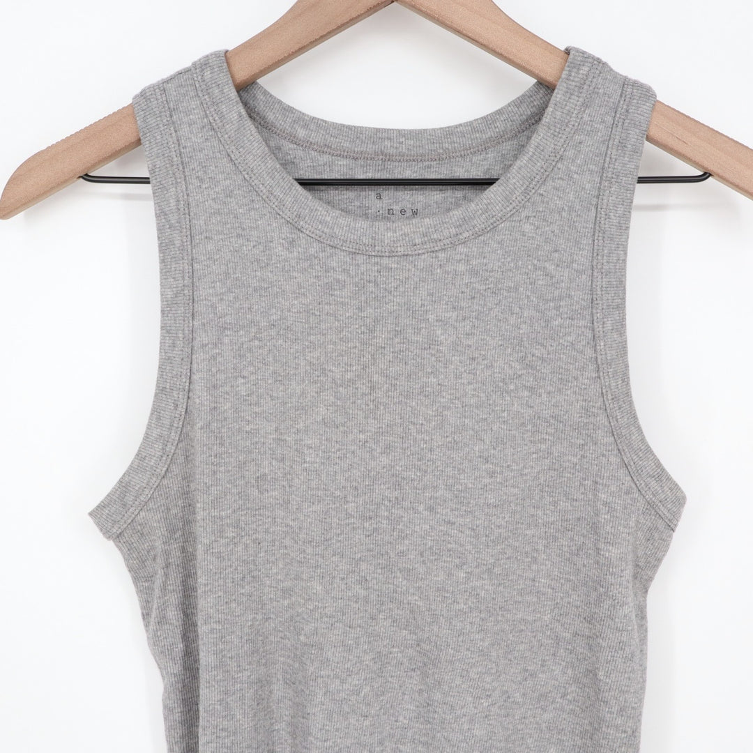 A New Day Tank Top Womens Large Heather Gray Ribbed Knit Yoga Running Round Neck
