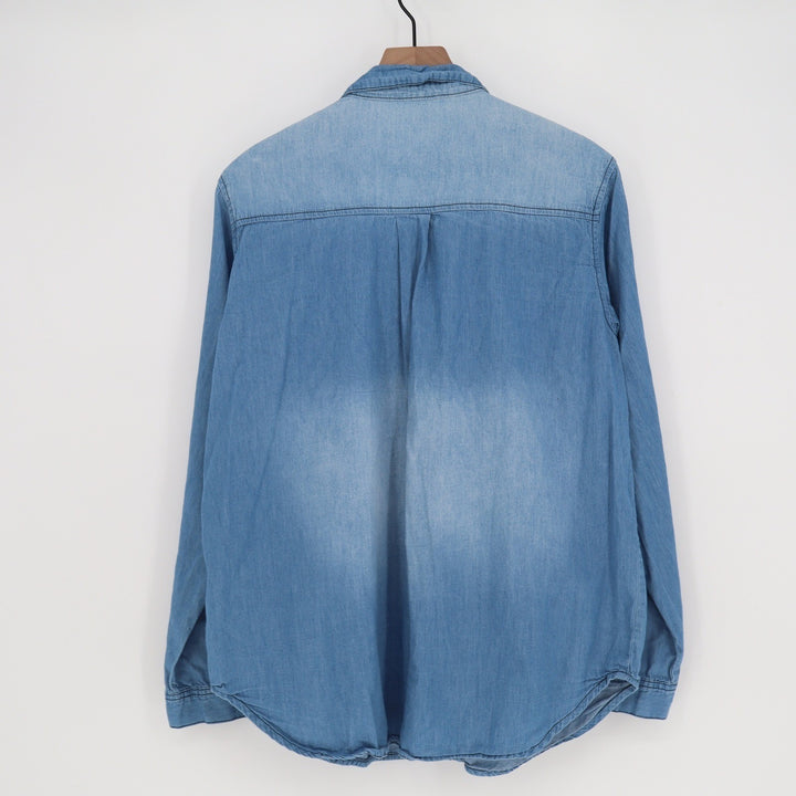 Blue Chambray Cotton Button Down Shirt Long Sleeve Chest Pockets XL