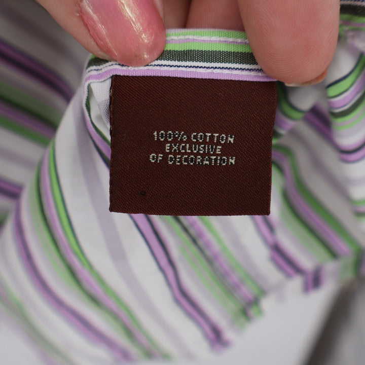 Tailorbyrd Button-Down Mens 2XL Striped Purple Green Cotton Long Sleeve