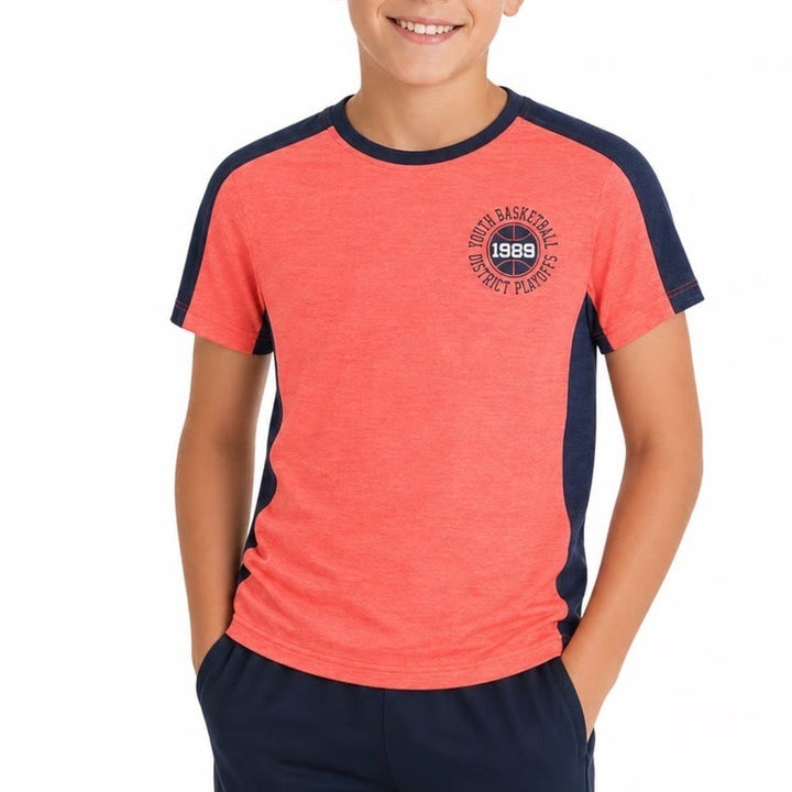 DSG Boys Pieced Graphic Movement Tee Cabana Coral Navy Blue Size L 14-16