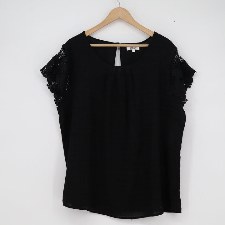 Sofias Womens Plus Size 3X Black Crochet Lace Cap Sleeve Blouse Top 12009