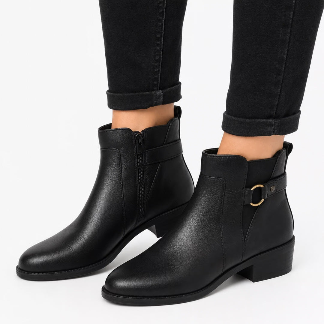 Anne Klein Aklaconte Black Leather Ankle Boots Womens 10M Block Heel