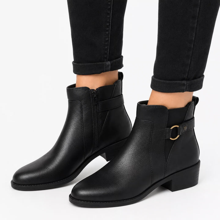 Anne Klein Aklaconte Black Leather Ankle Boots Womens 10M Block Heel