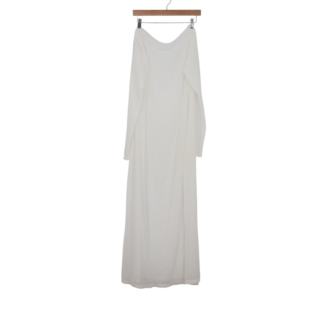 Popilush White Built-In Shapewear Mesh Maxi Dress Long Sleeve V-Neck 3XL NEW