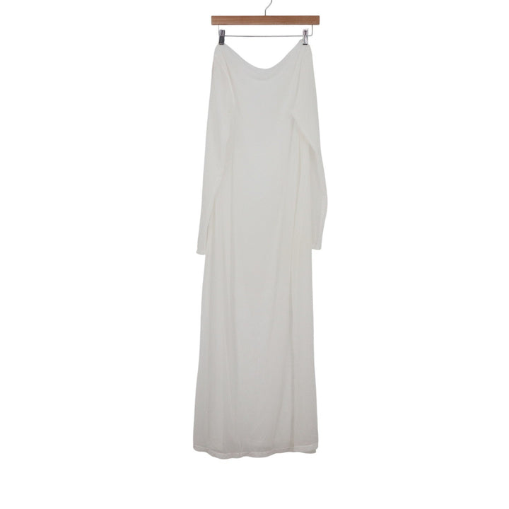 Popilush White Built-In Shapewear Mesh Maxi Dress Long Sleeve V-Neck 3XL NEW