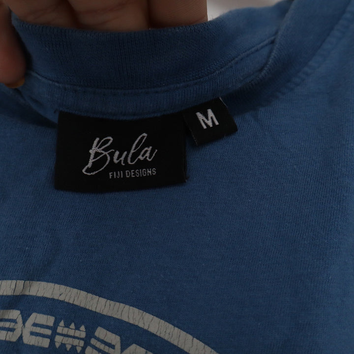 Bula Fiji Designs Mens Blue Graphic T-Shirt Fiji Islands Map Print Size M