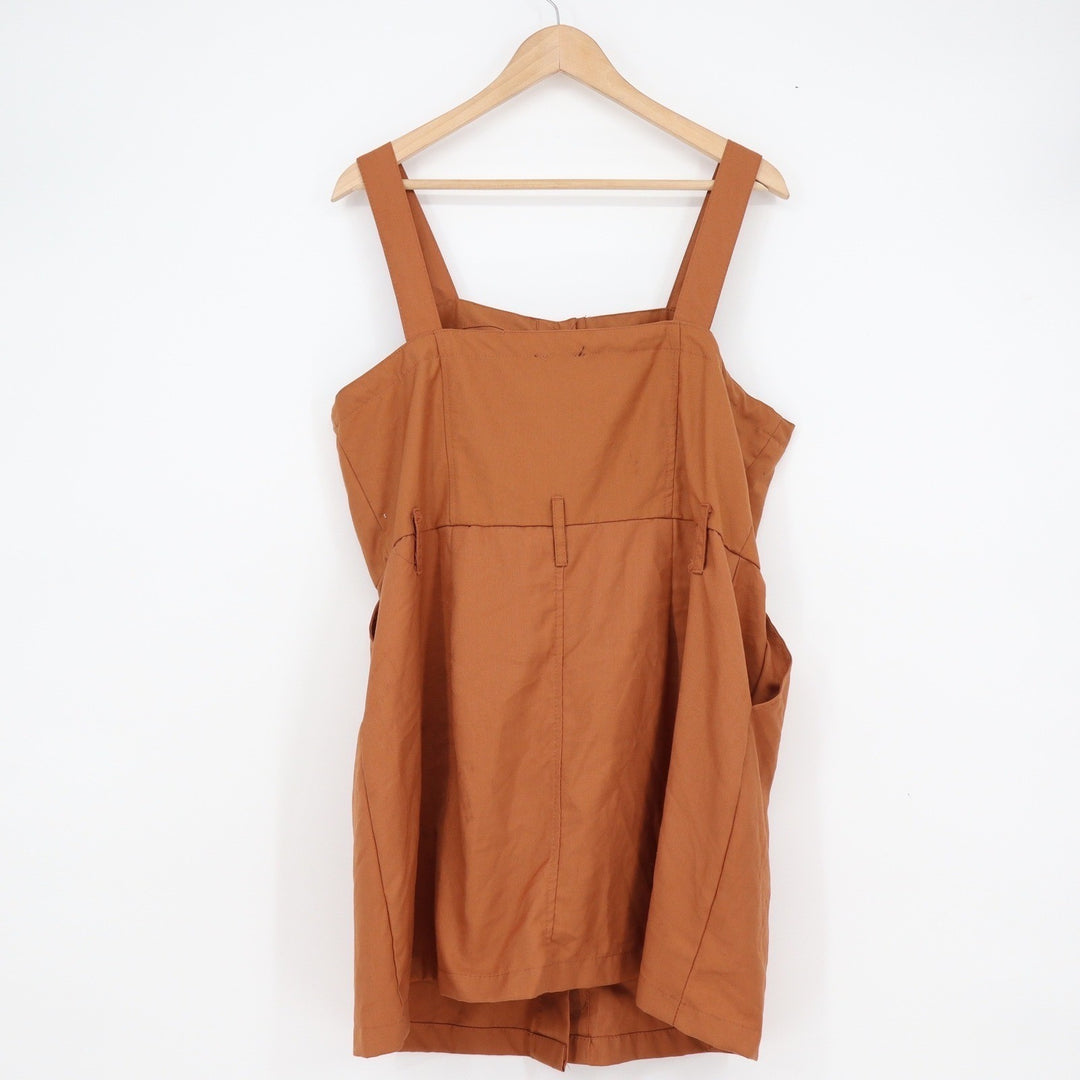 Justify Womens XL Rust Orange Button Front Pinafore Jumper Mini Dress Pockets