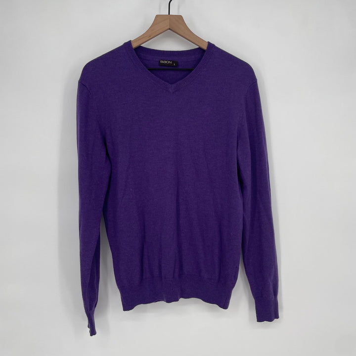 BAON Mens V Neck Long Sleeve Sweater Size S Purple Casual Knit Top