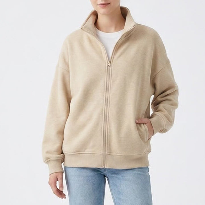 Mondetta Womens XL Tan Full Zip Mock Neck Sweatshirt Relaxed Fit