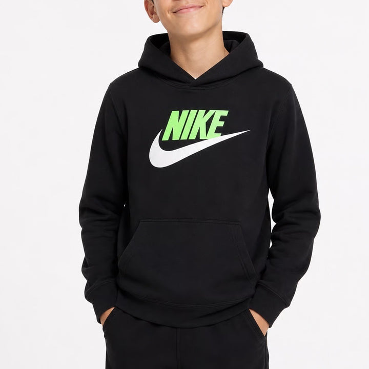 Nike Boys XL Black Hoodie Pullover Neon Green Logo Swoosh Sweatshirt