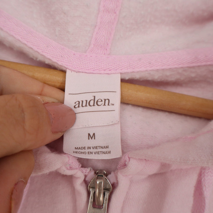 Auden Womens Pink Full Zip Fleece Hoodie Sweatshirt Size M Pockets