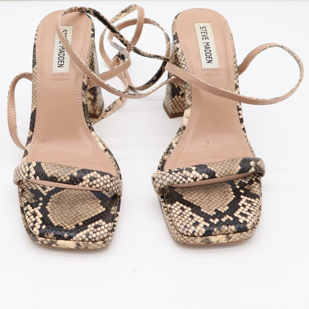 Steve Madden Womens Snakeskin Print Square Toe Block Heel Wrap Sandals Size 10