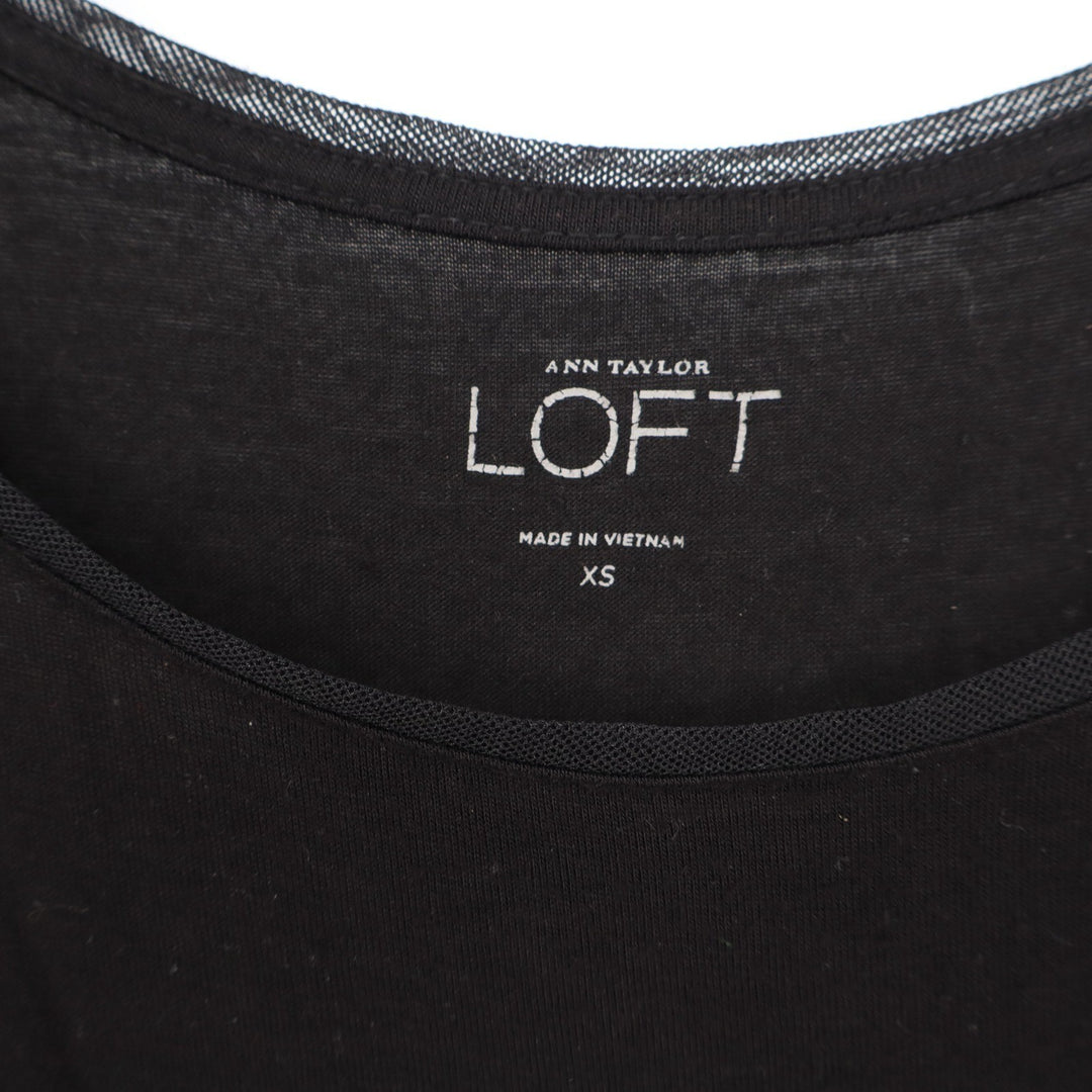 LOFT Black Scoop Neck Tank Top with Mesh Trim XS Sleeveless Rayon Spandex