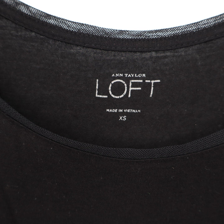 LOFT Black Scoop Neck Tank Top with Mesh Trim XS Sleeveless Rayon Spandex