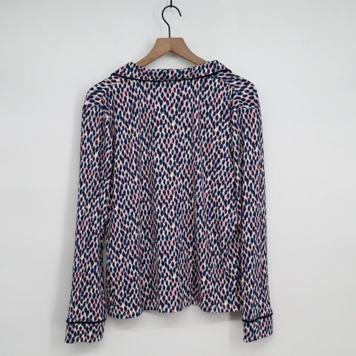 Roudelain Pajamas Top Womens Medium Multi Leopard Print Notch Collar Long Sleeve