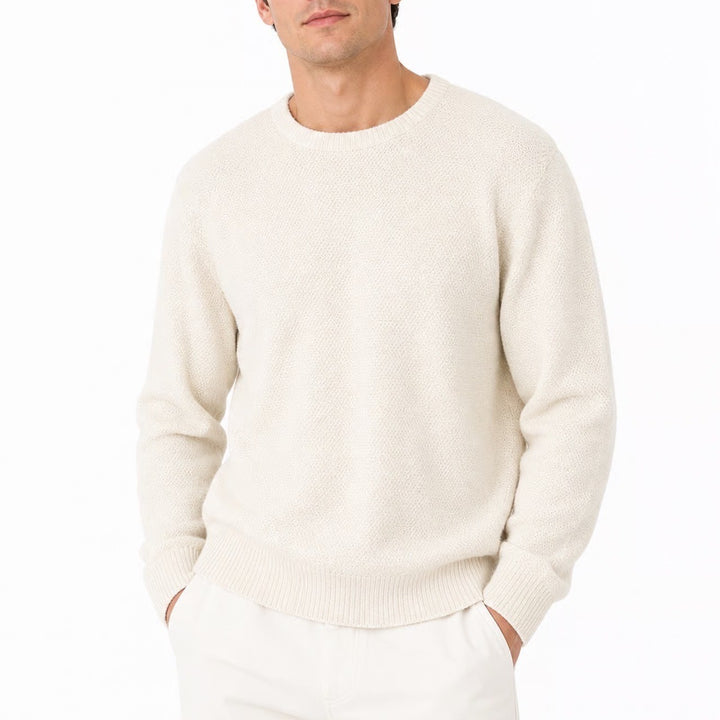 J.Crew Mens Textured Cotton Crewneck Sweater Cream Off-White Size L