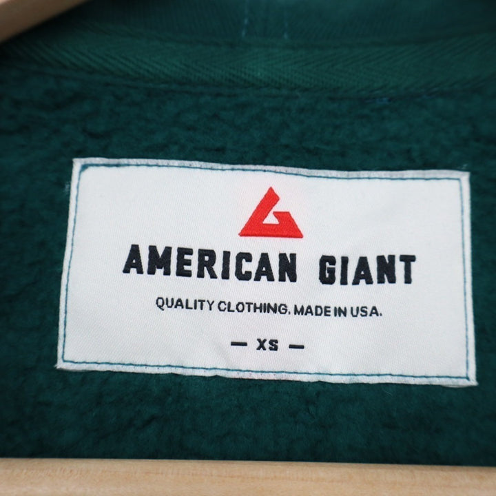 American Giant Hoodie Womens XS Green Logo Fleece Lined Kangaroo Pocket Full Zip