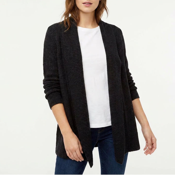Ann Taylor Loft Black Open Front Cardigan Sweater Camel Hair Blend Large