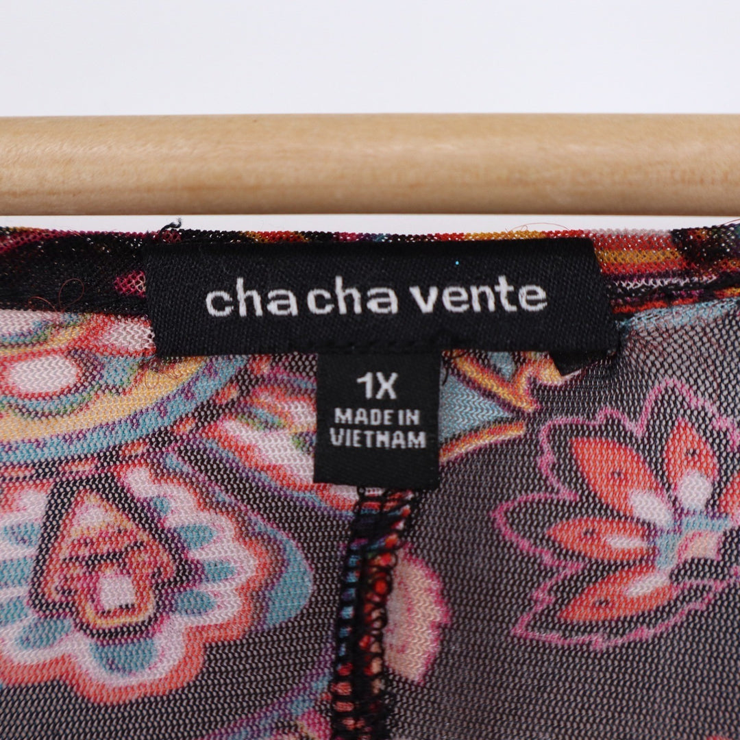 Cha Cha Vente Womens 1X Paisley Mesh High Low Tunic Top Multicolor