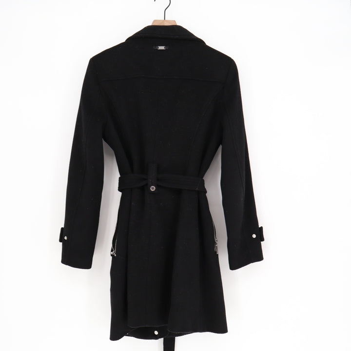 Calvin Klein Womens Black Wool Blend Belted Trench Coat Zip Front Size M