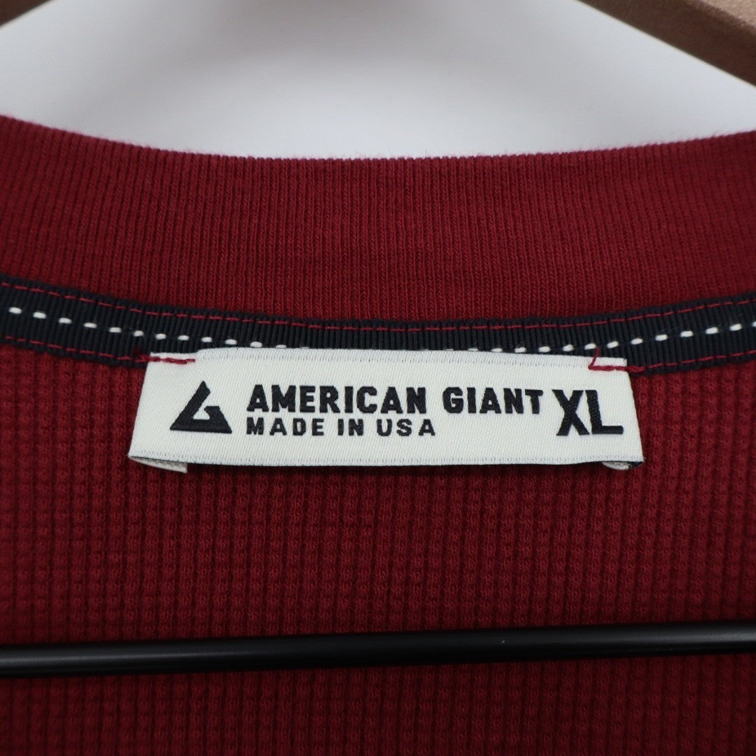 American Giant Thermal T-Shirt Womens XL Maroon Long Sleeve Crew Neck Round Hem