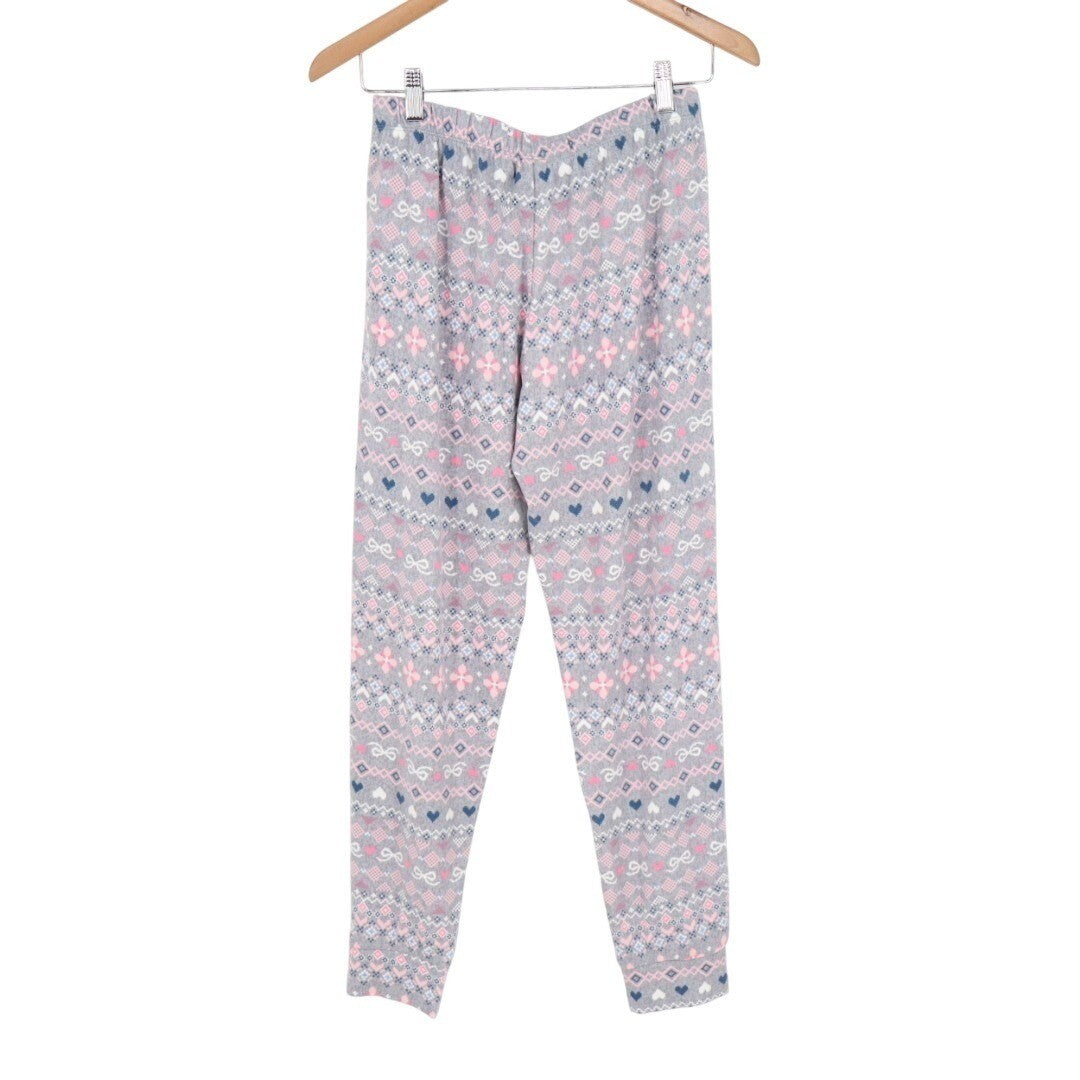 Cuddl Duds Pajama Pants Womens Small Gray Pink Fair Isle Heart Print Stretch
