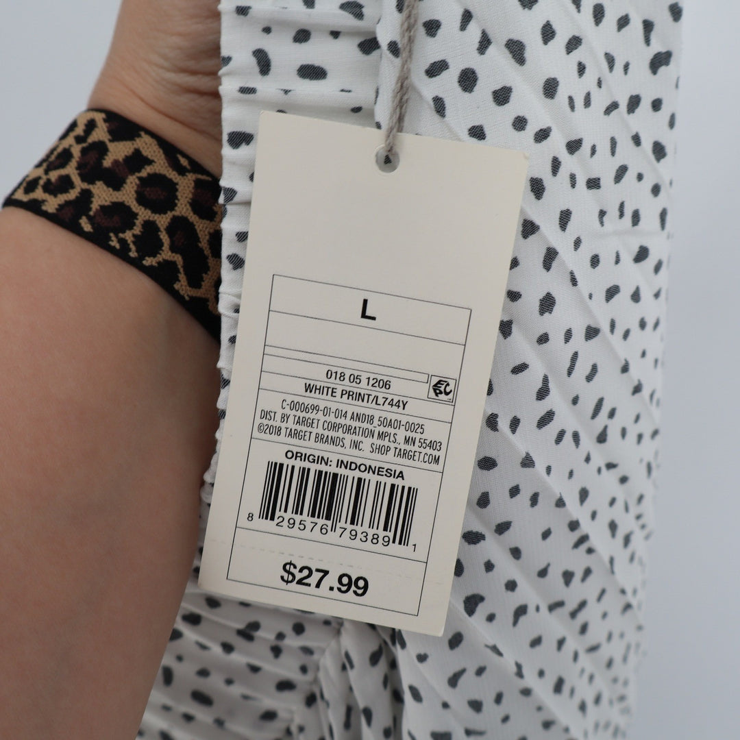 A New Day Womens White Black Speckled Elastic Waist Midi Skirt Large