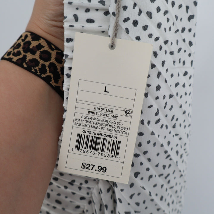 A New Day Womens White Black Speckled Elastic Waist Midi Skirt Large